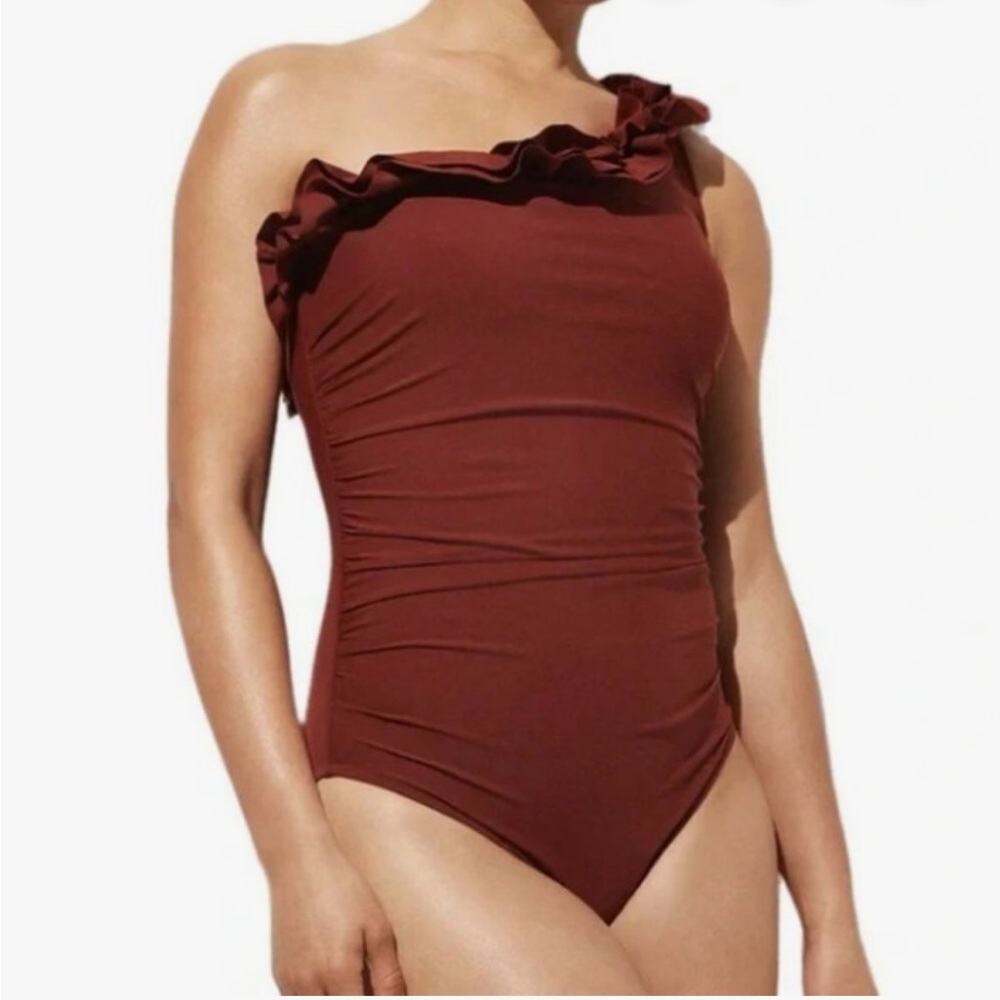 NWT J. Crew Matte Ruffle One Shoulder in Sienna One Piece Swimsuit Plus Size 20